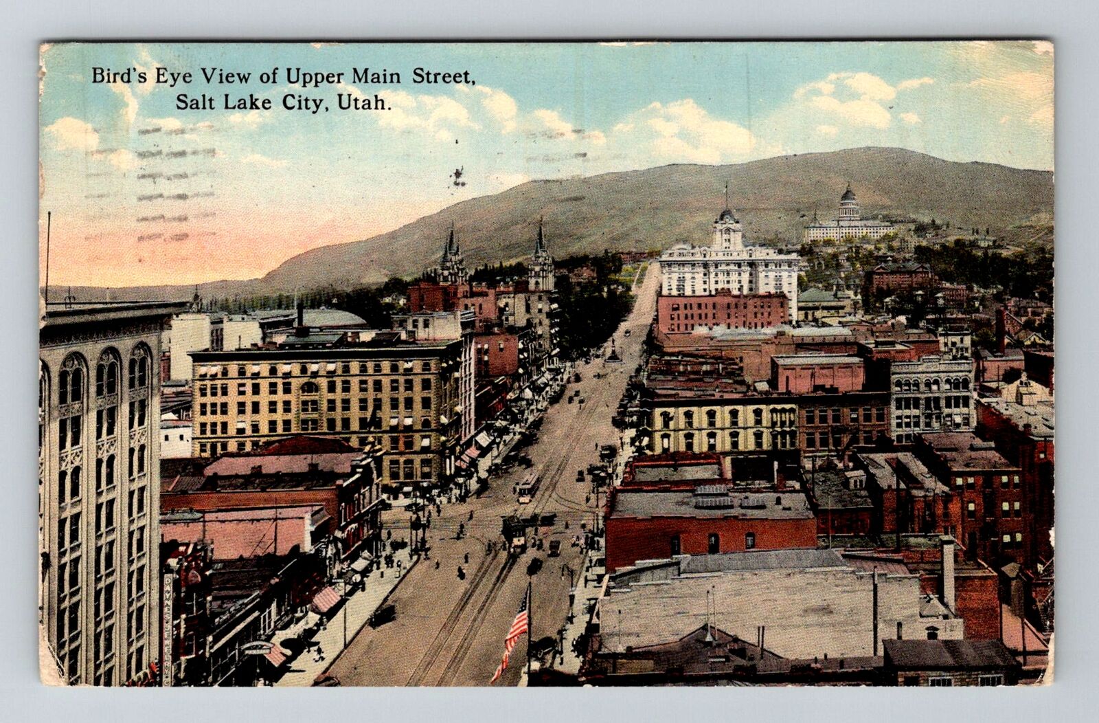 Salt Lake City UT-Utah, Bird\'s Eye View of Upper Main St c1916 Vintage Postcard