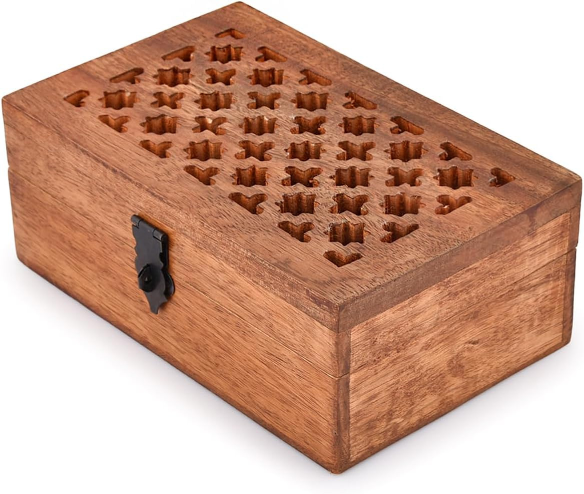 NIRMAN Mango Wood Decorative Wooden Box with Hinged Lid Wooden 