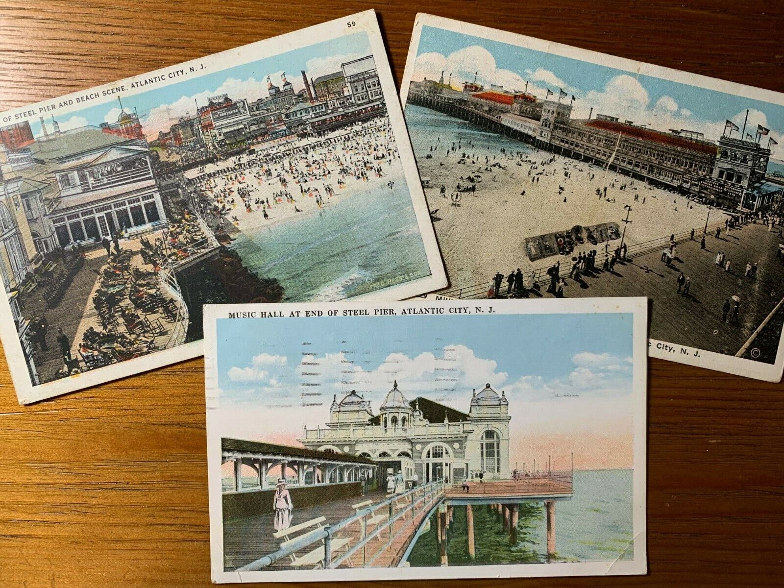 Lot of 3 Postcards Atlantic City NJ - c1920s Beach - Boardwalk - Steel Pier