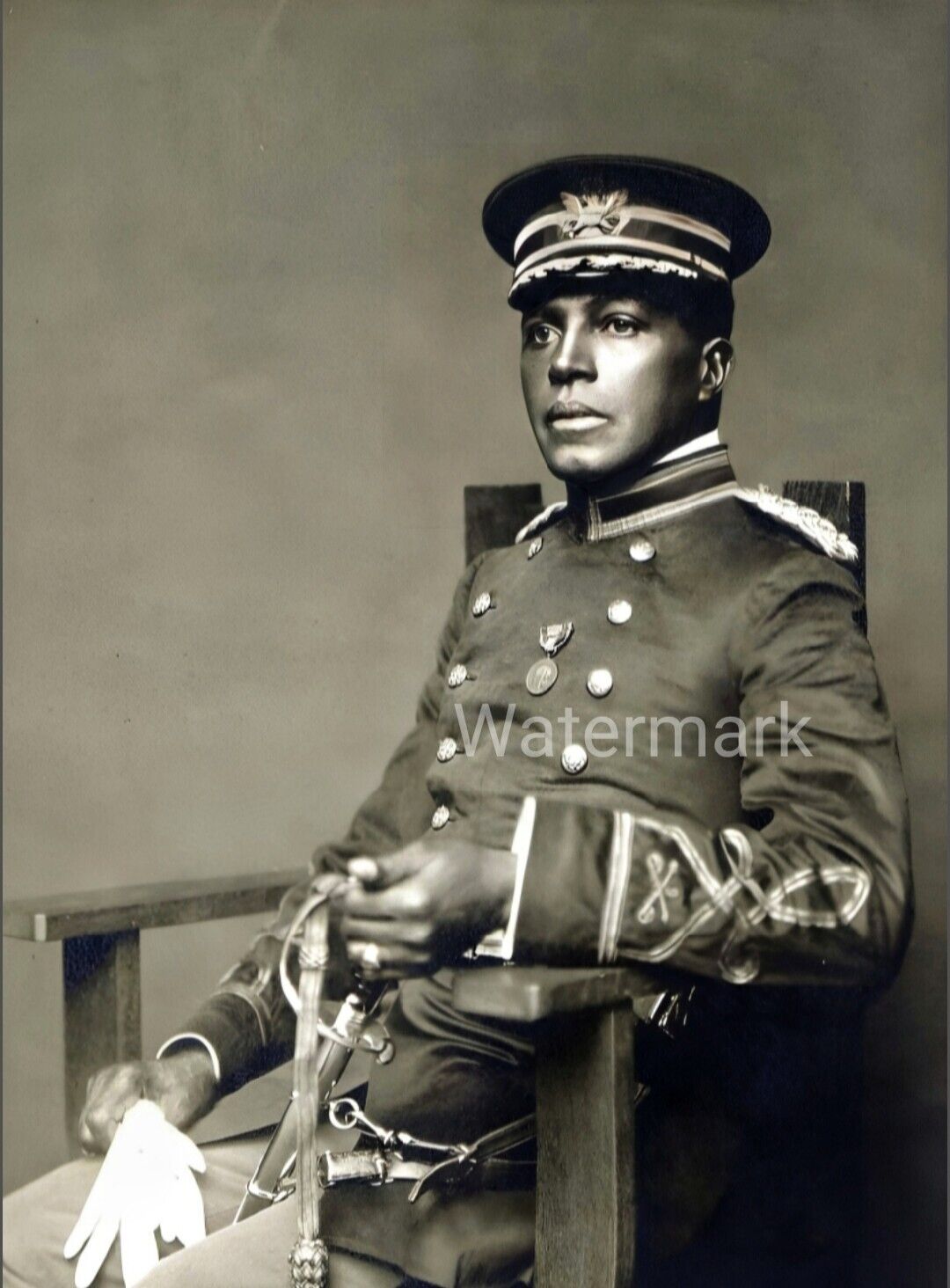 Vintage 1890s Reprint Photo of Handsome African American Man in Military Uniform