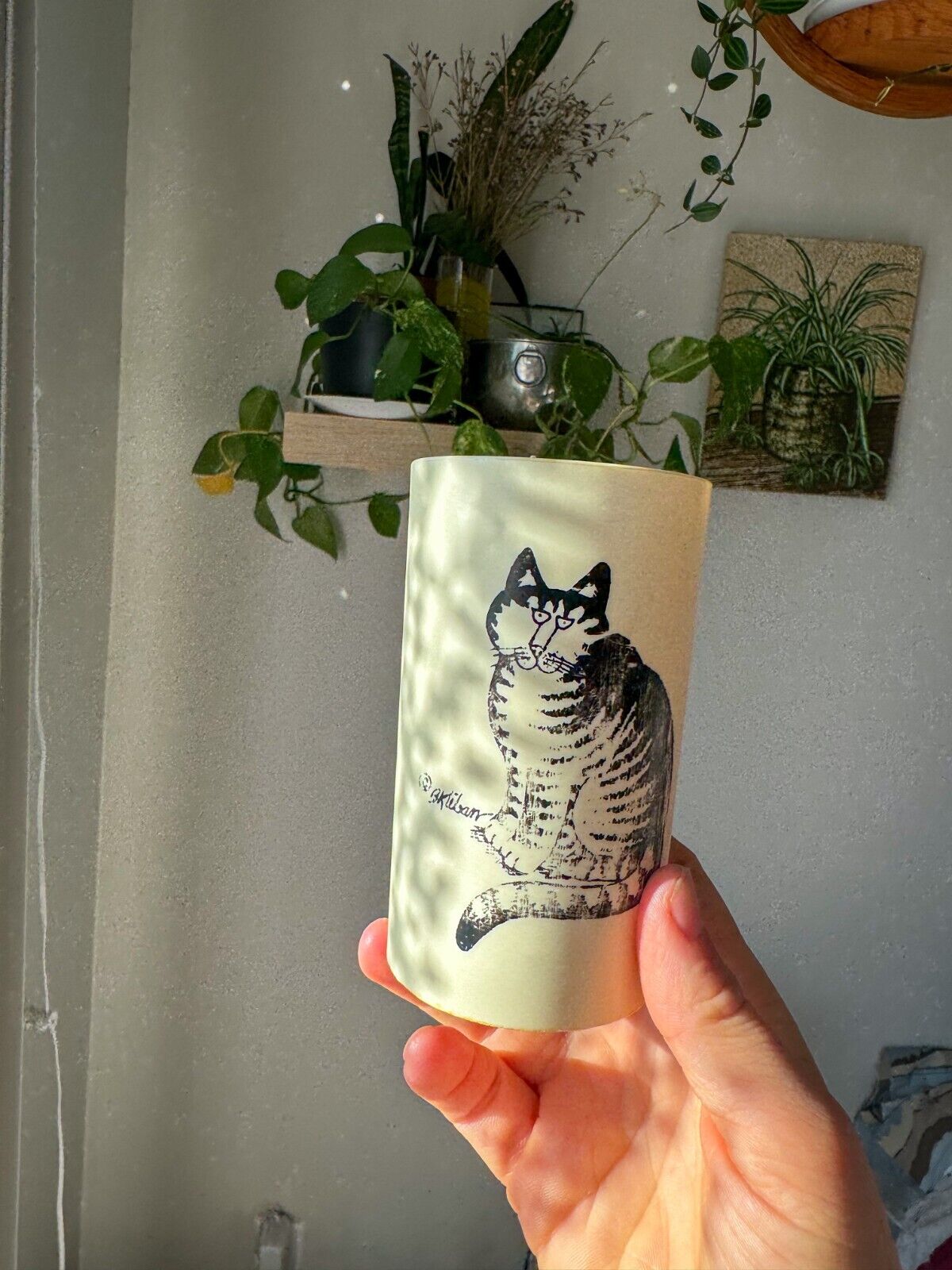Vintage B Kliban Cat Plastic Cup Toothbrush Holder, Beige 
