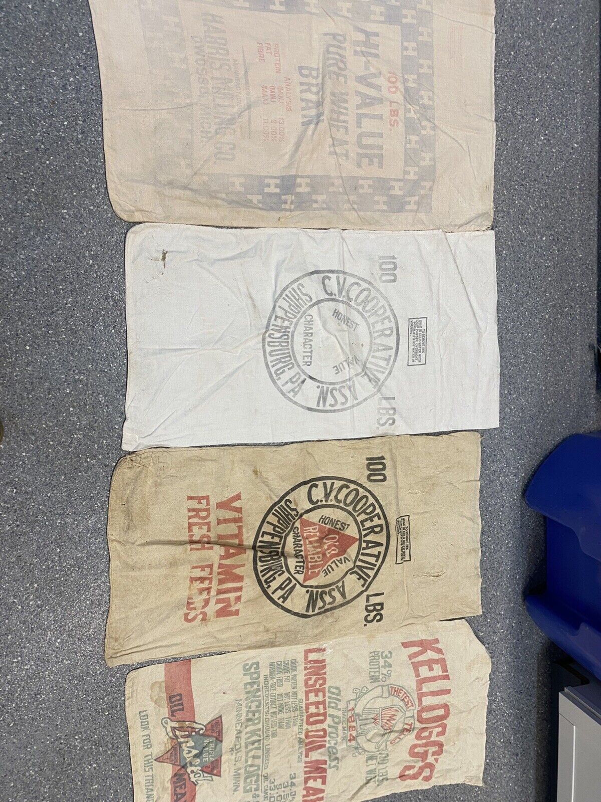 Lot Of 4 Vintage Feed Seed Cloth Bag Sack Lot 4