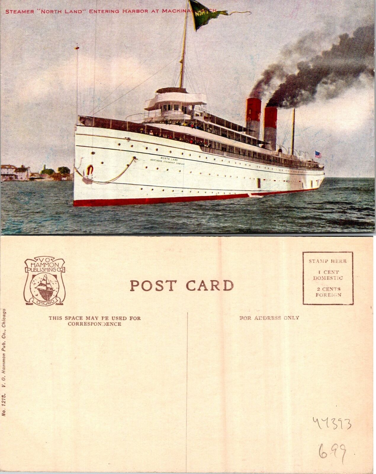 Mackinac MI Steamer North Land Postcard Unused (44393)