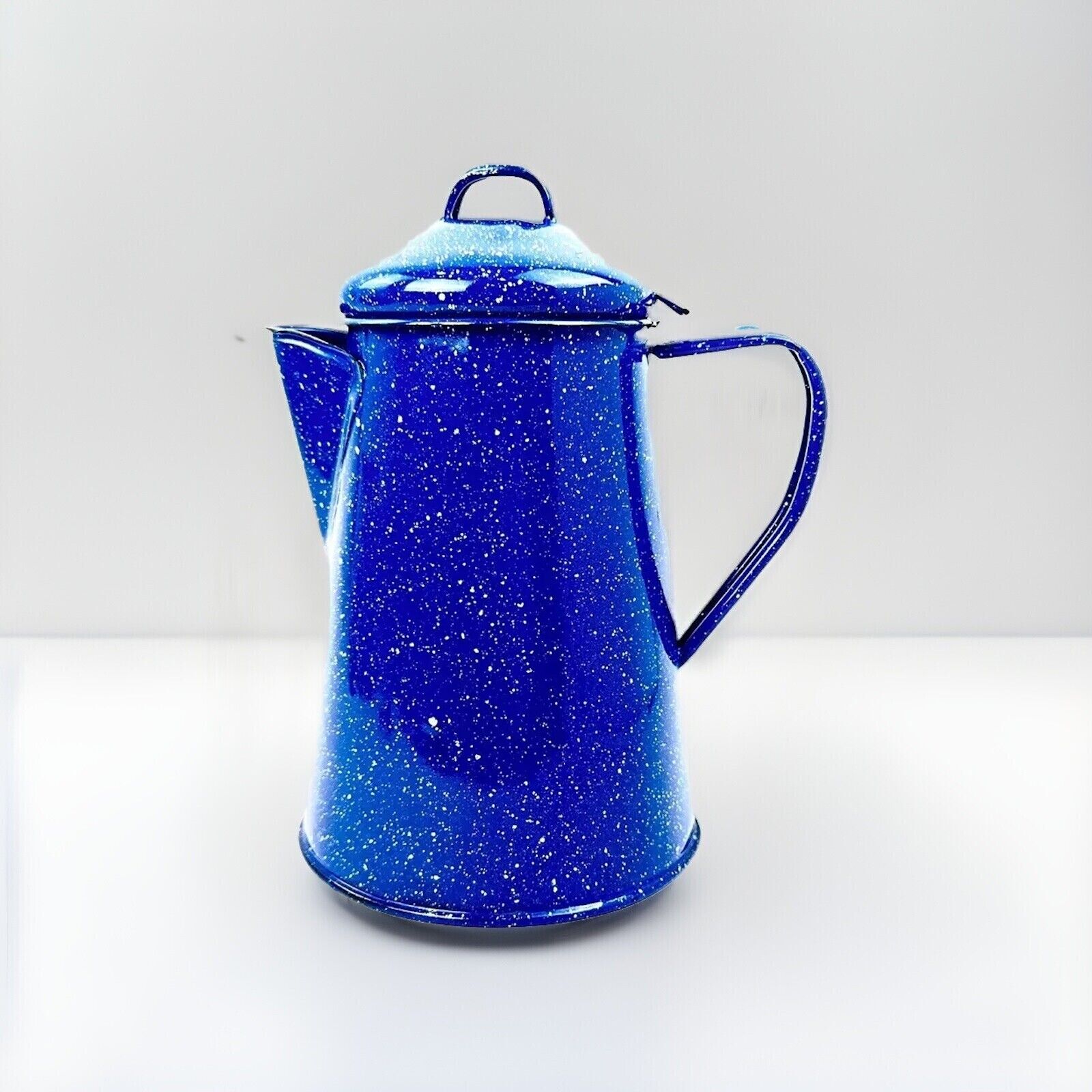 Vintage Enamel Ware Blue White Speckled Camping/Cowboy Coffee Pot Kettle 1 Liter