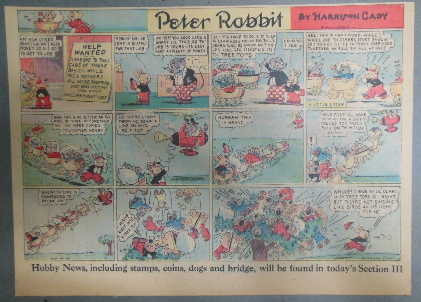 Peter Rabbit Sunday Page by Harrison Cady from 11/14/1943 Size: 11 x 15 inches