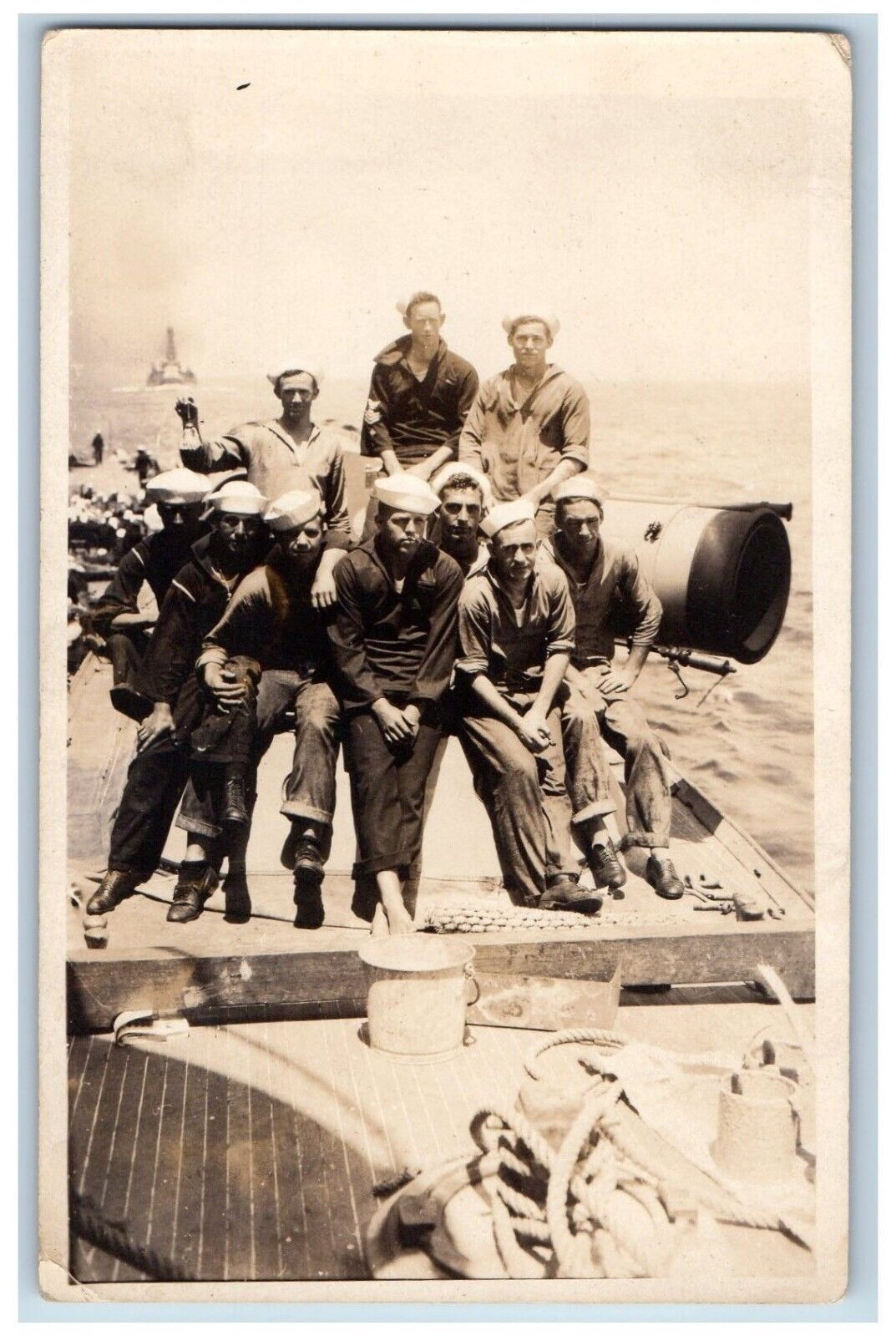 US Navy Sailor Aboard Ship Postcard RPPC Photo Earl Carder c1910\'s Antique