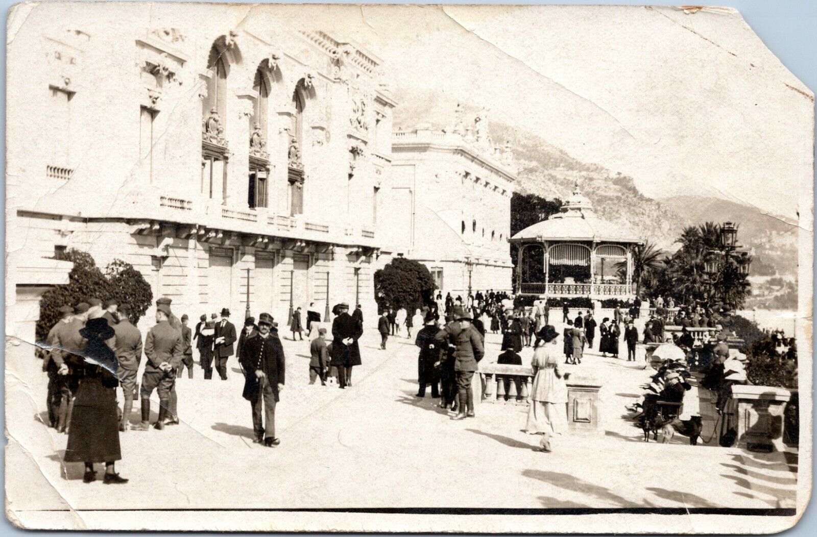 RPPC City scene with Gazebo World War I era with soliders