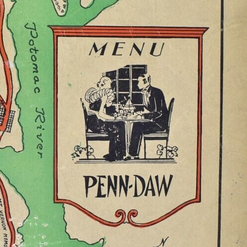 1951 Penn Daw Restaurant Menu Potomac River Alexandria Virginia Washington DC