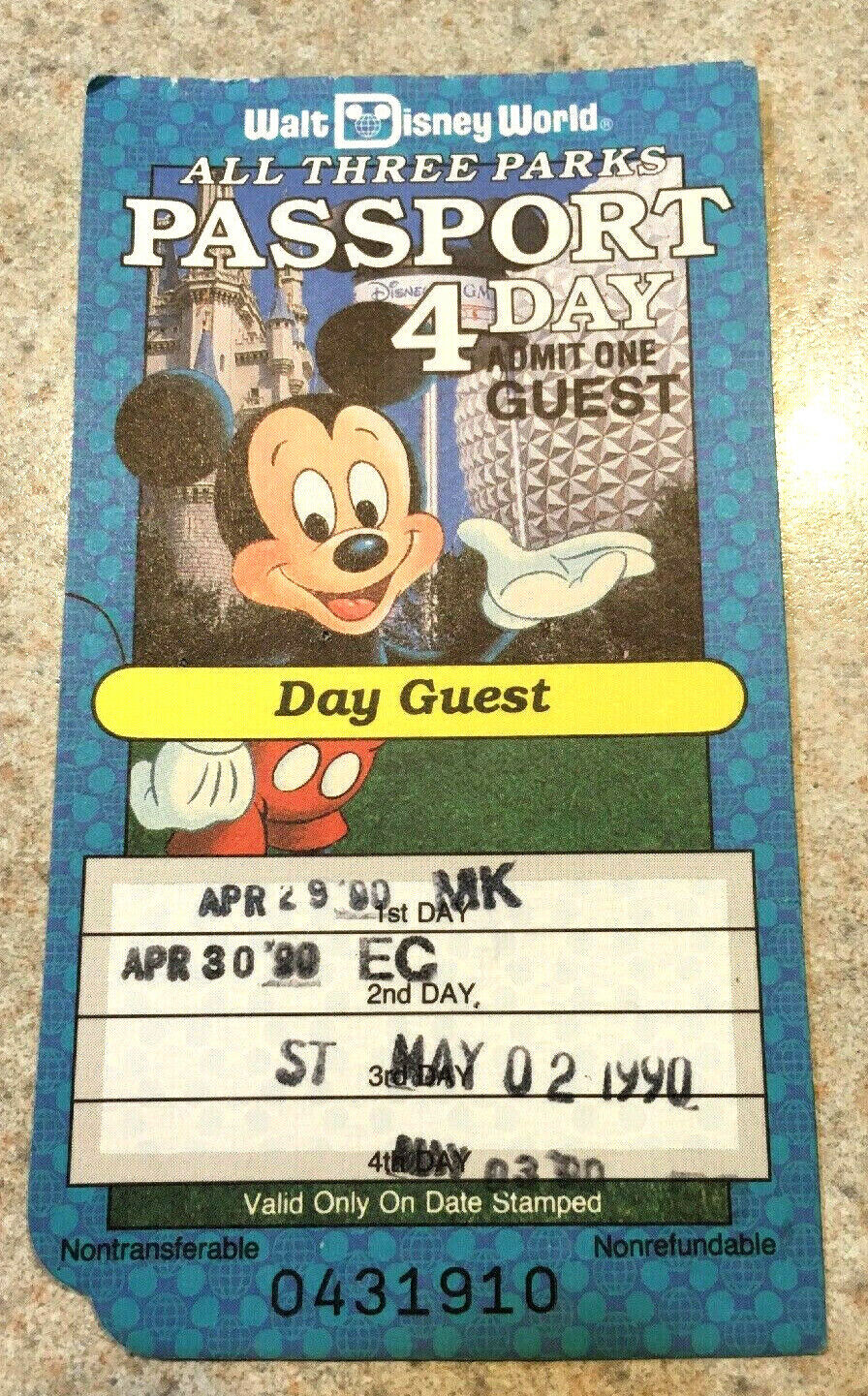 Vtg.1989 Walt Disney World 4-Day Passport \