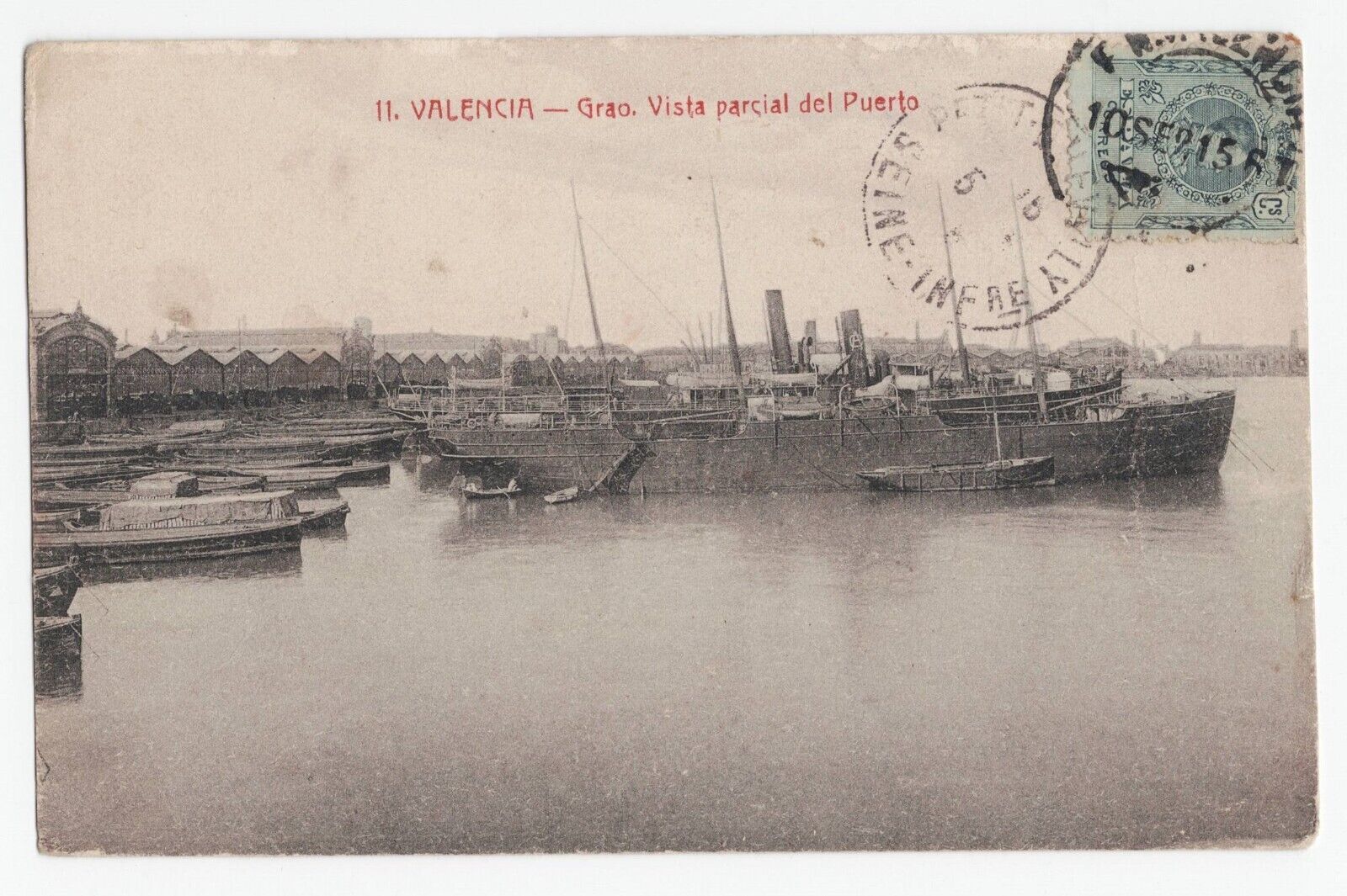 CPA SPAIN POSTCARD 1915 VALENCE. Grao. SHIPS Port Partial View