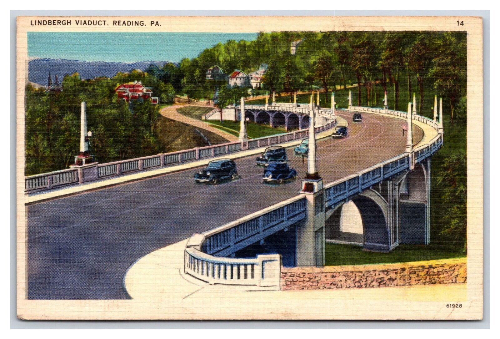Lindbergh Viaduct Reading Pennsylvania PA Linen Postcard J19