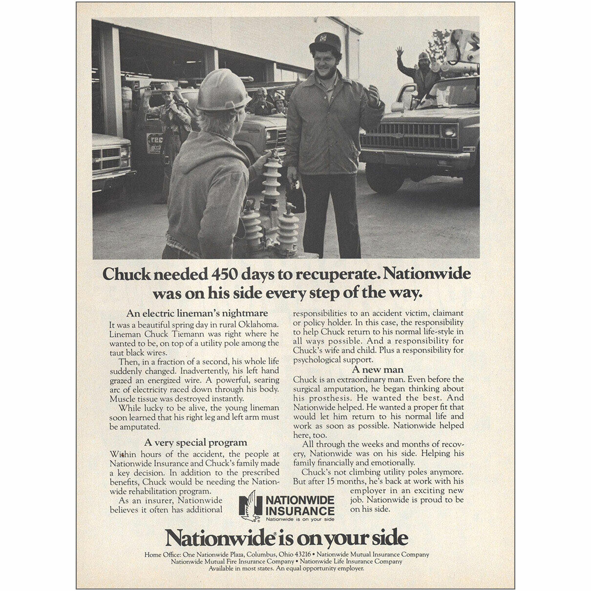 1984 Nationwide Insurance: Chuck Needed 450 Days Vintage Print Ad