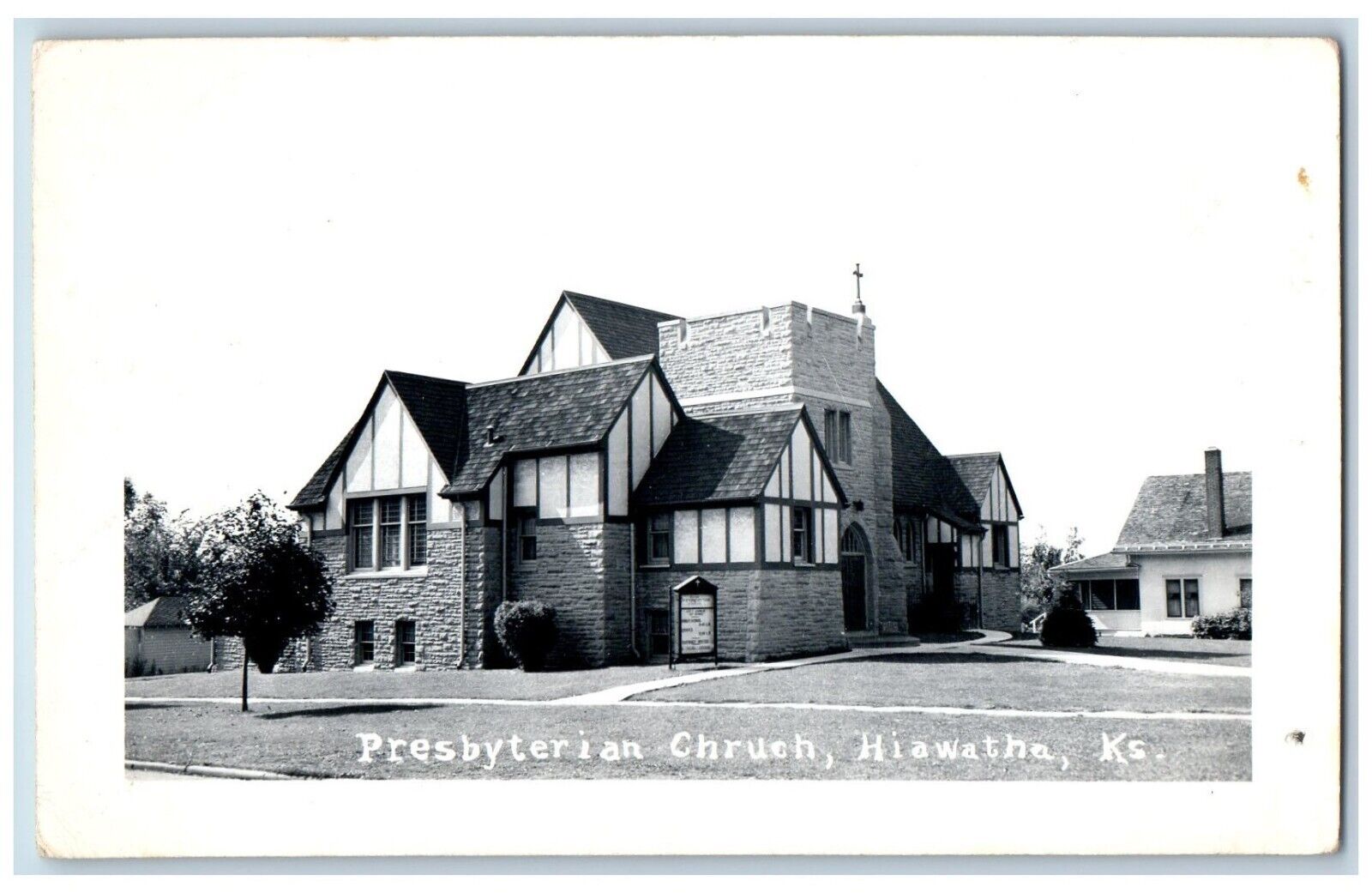Hiawatha Kansas KS Postcard RPPC Photo Presbyterian Church c1950's Vintage