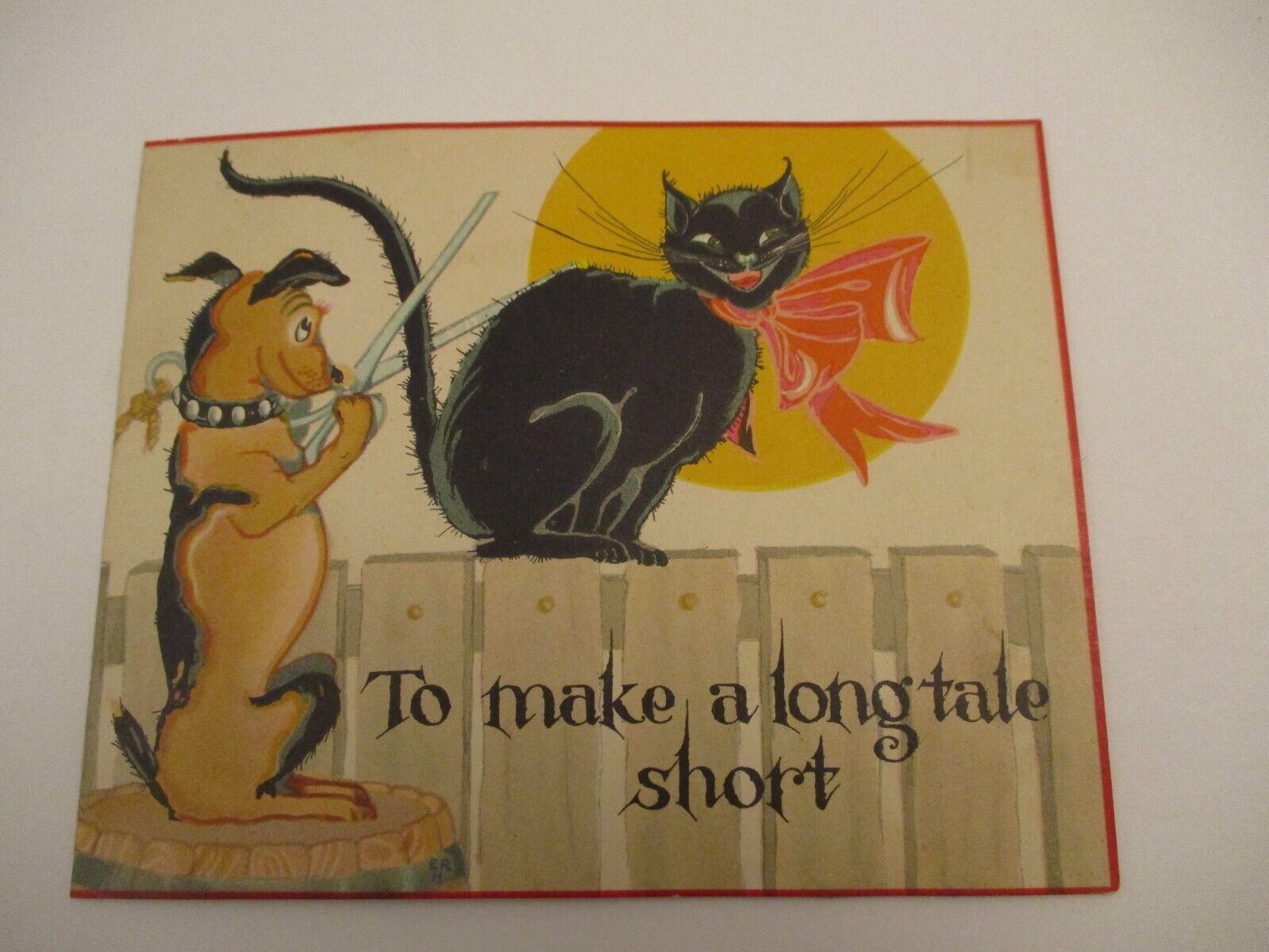 Antique Vintage c1920s Birthday Greeting Card Black Cat Dog Sun Funny