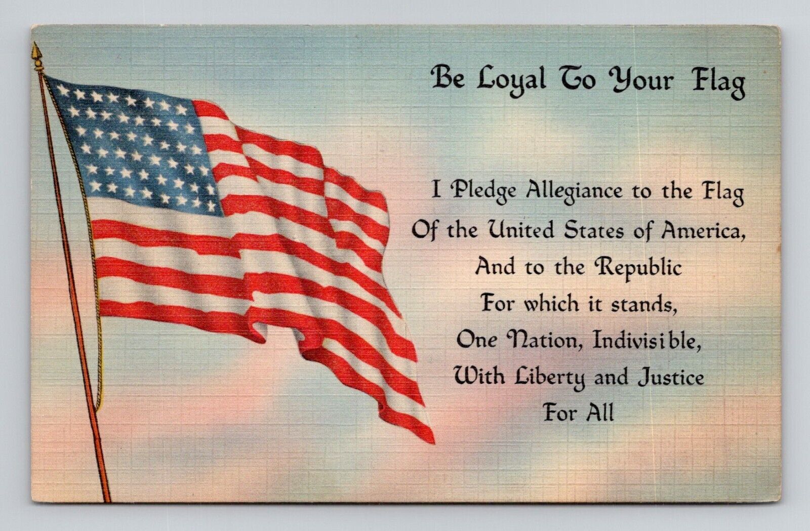 Postcard Pledge of Allegiance American Flag Patriotic, Vintage Linen H6