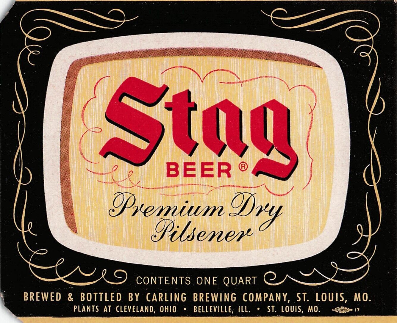 Stag Dry Pilsener Vintage 12 Oz Beer Label Carling Brewing Co St Louis MO 