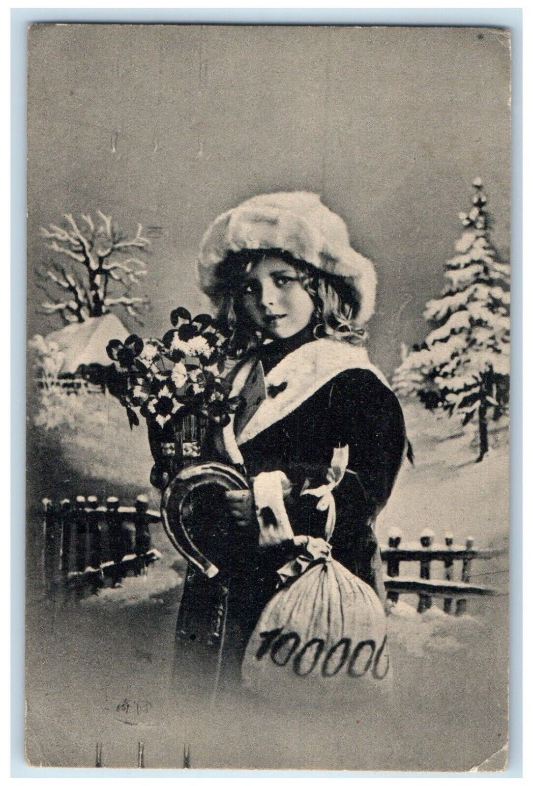 1918 New Year Norway Girl Horseshoe Wayzata Minnesota MN Forwarded Postcard