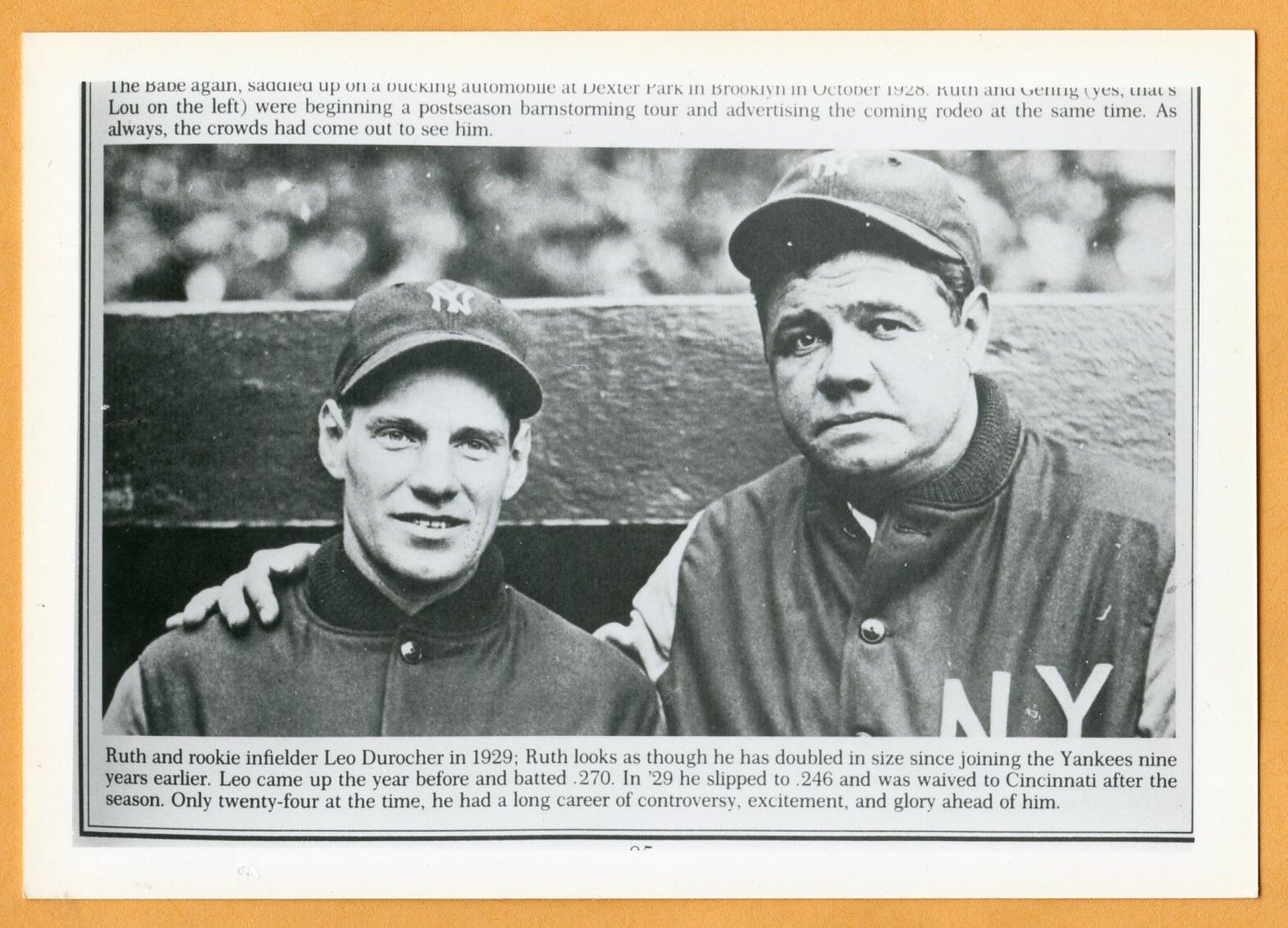 Old Baseball Photo Babe Ruth and Leo Durocher