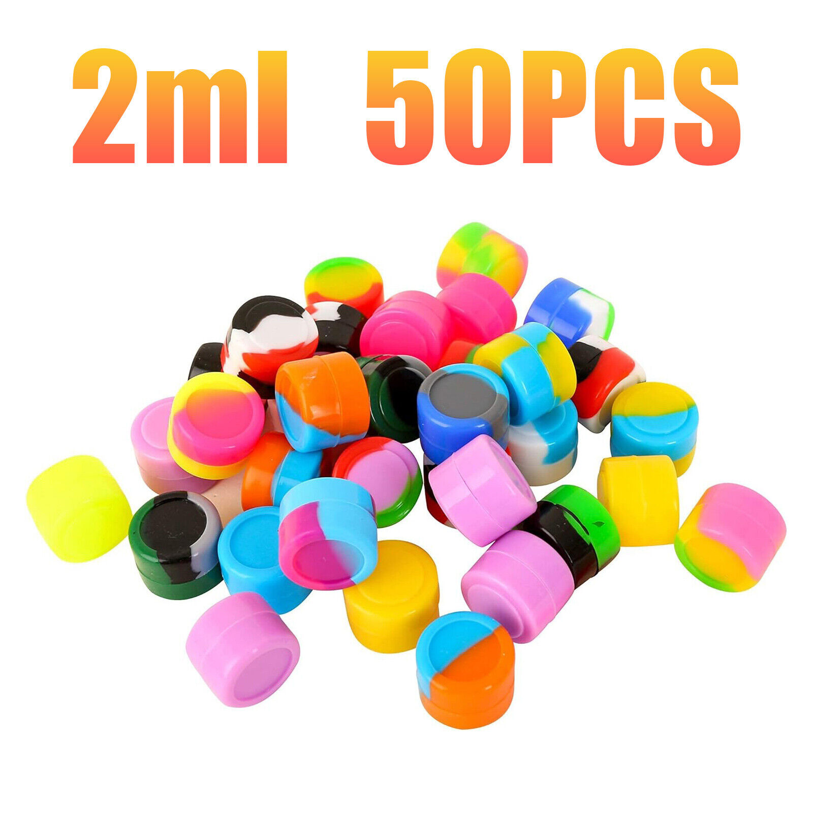 50pcs 2ml Silicone Container Jar Non-Stick Mixed colors Round Wholesale lot