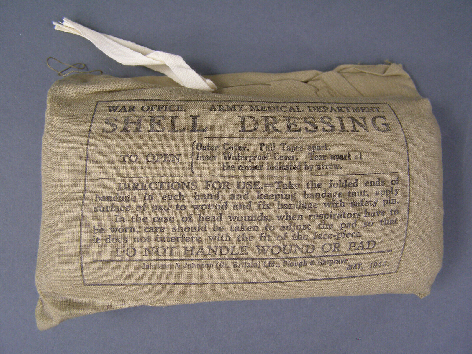 Original British WWII Large Wound Shell Dressing Bandage Dated May 1944