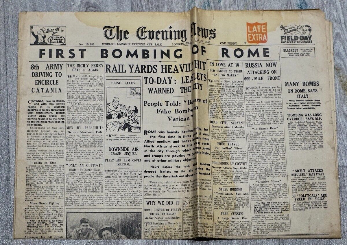    The Evening News, July 19, 1943, 59.8 x 41.5 cm.We Sell Guaranteed....