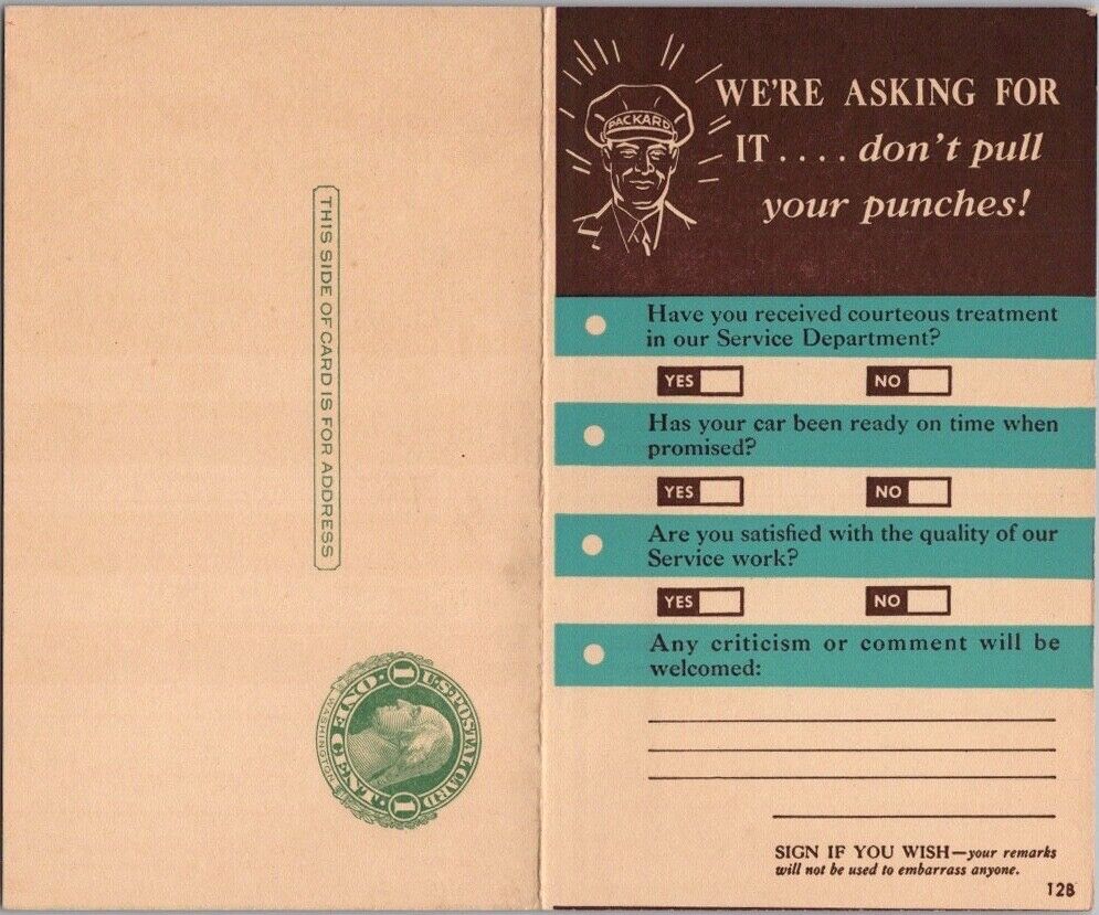 c1950s VINELAND, New Jersey PACKARD CAR DEALER Adv. Postcard 