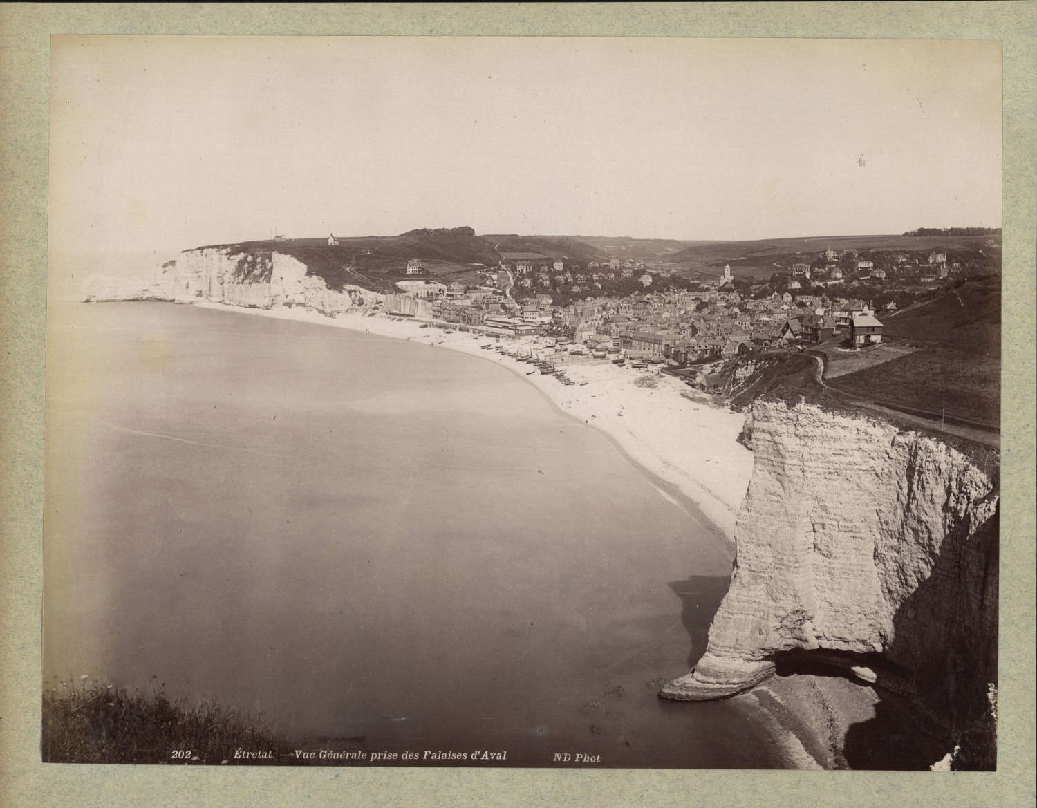 Neurdein, France, Etretat, View from the Cliffs of Aval vintage albumen p