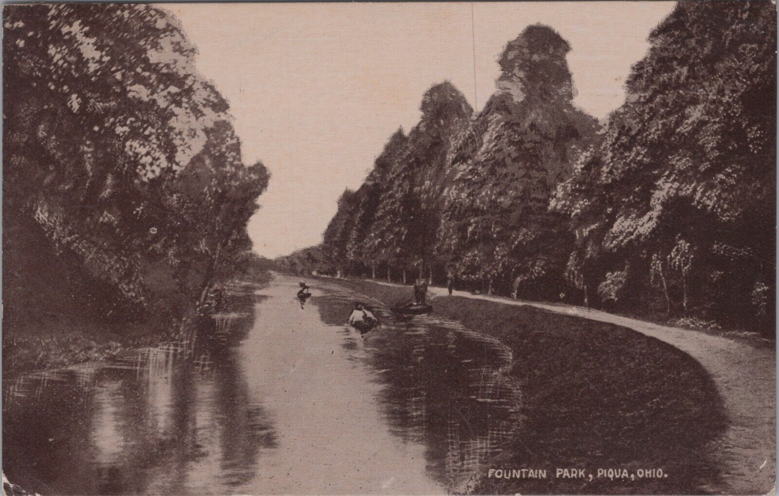Fountain Park, Piqua, Ohio OH Waterway Boats 1910 Postcard 7857c