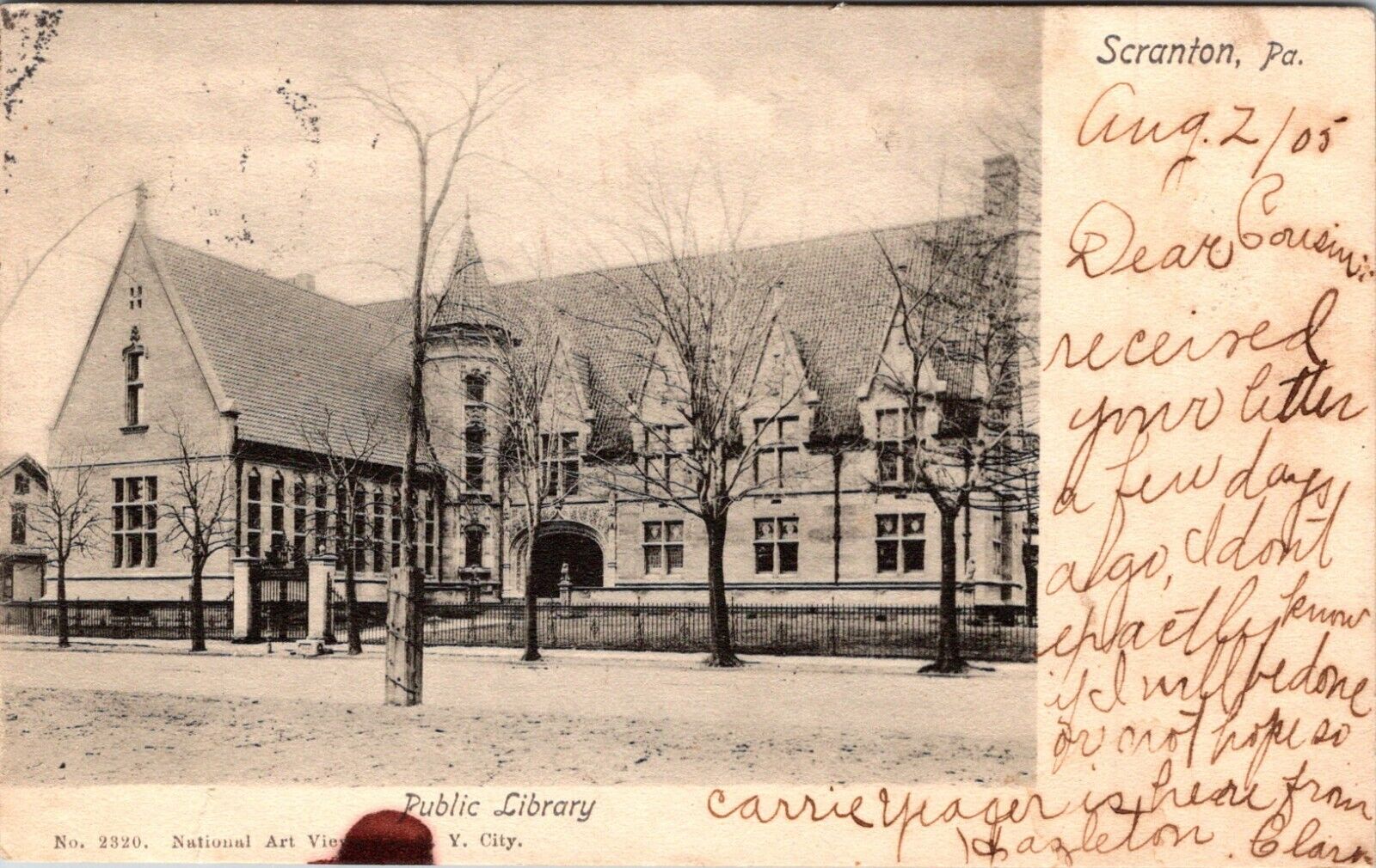Scranton PA Public Library 1905 Antique Postcard K162