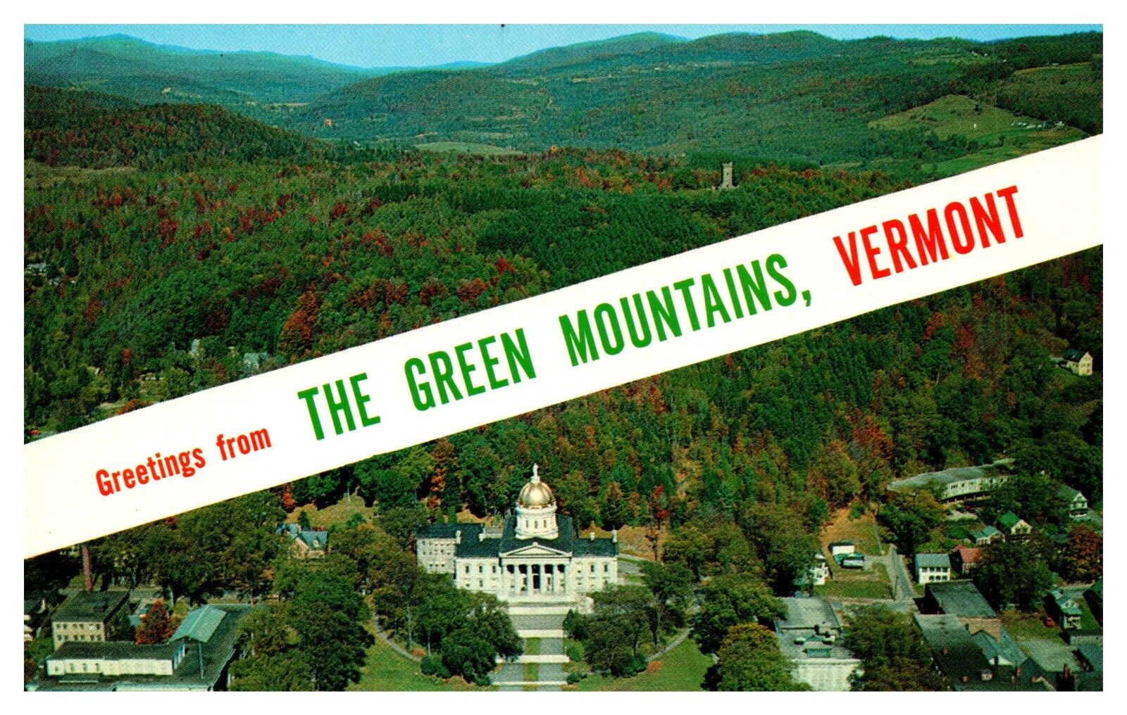 VT Vermont Greetings from The Green Mountains Posted 1979 Chrome Banner Postcard
