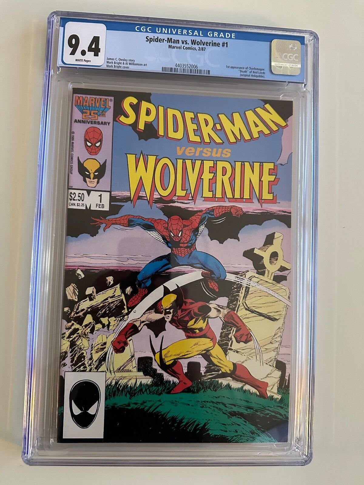 Spider-Man Vs. Wolverine #1  9.4 CGC (Marvel Comics February 1987)