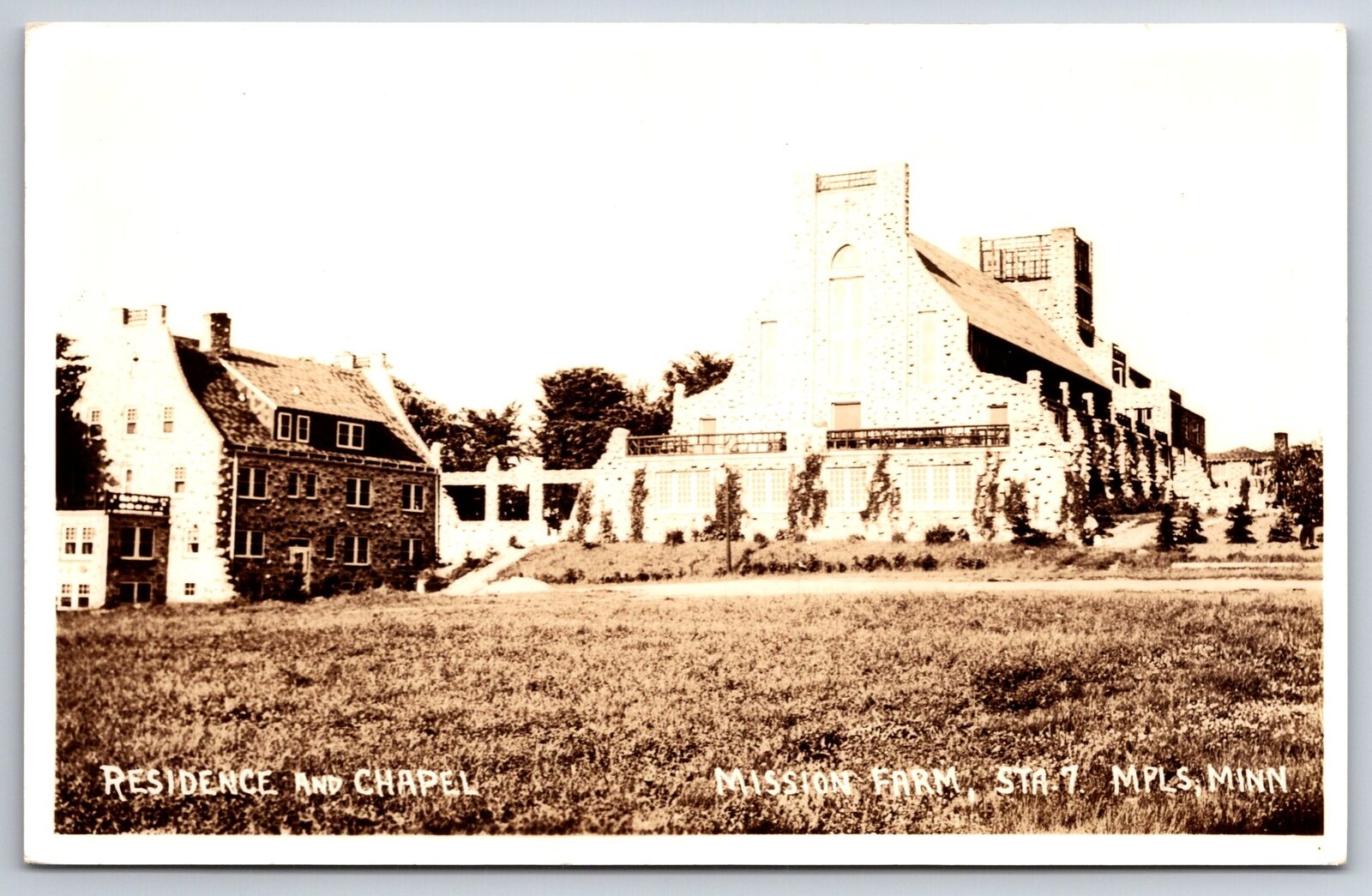 Plymouth Minnesota~Mission Farm Station 7~Residence & Chapel~1940s RPPC