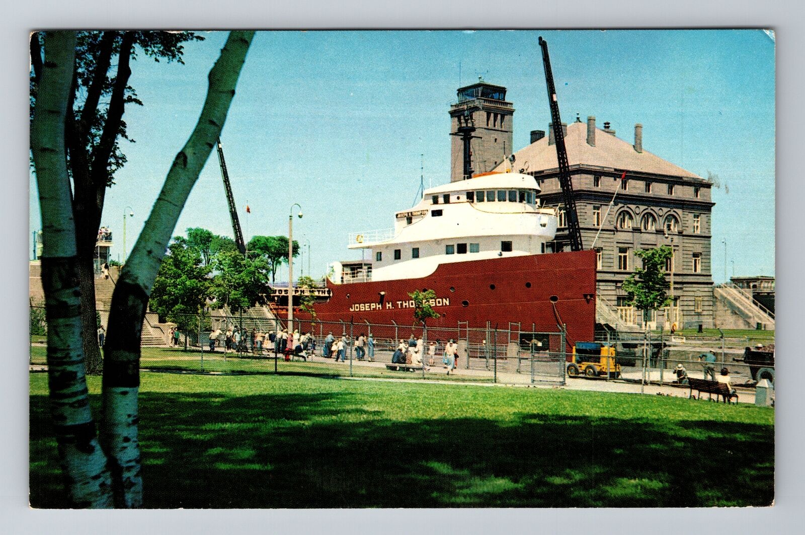 Sault St Marie MI-Michigan Joseph H Thompson Ship Leaving Lock Vintage Postcard