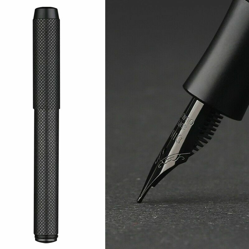 MAJOHN Brass Metal Fountain Pen Titanium Black F/EF/EF Bent Nib Writting Ink Pen
