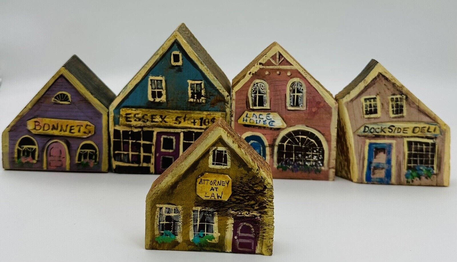 VINTAGE 80s FOLK ART CONNECTICUT VILLAGE BUILDINGS HANDCRAFTED BY NORMA FRANCINI