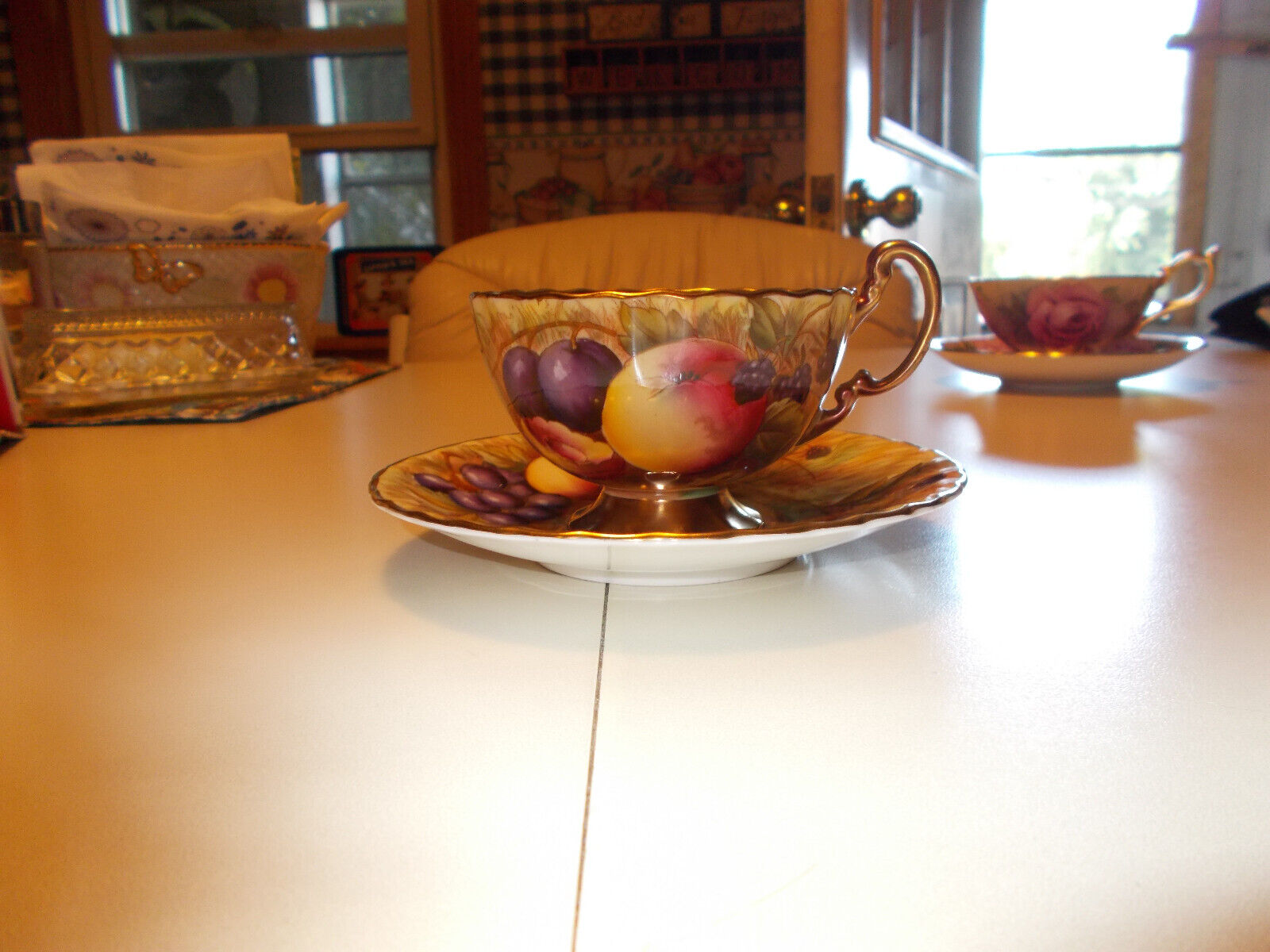 VTG Aynsley Orchard Fruit Tea Cup & Saucer Gold Interior Trim