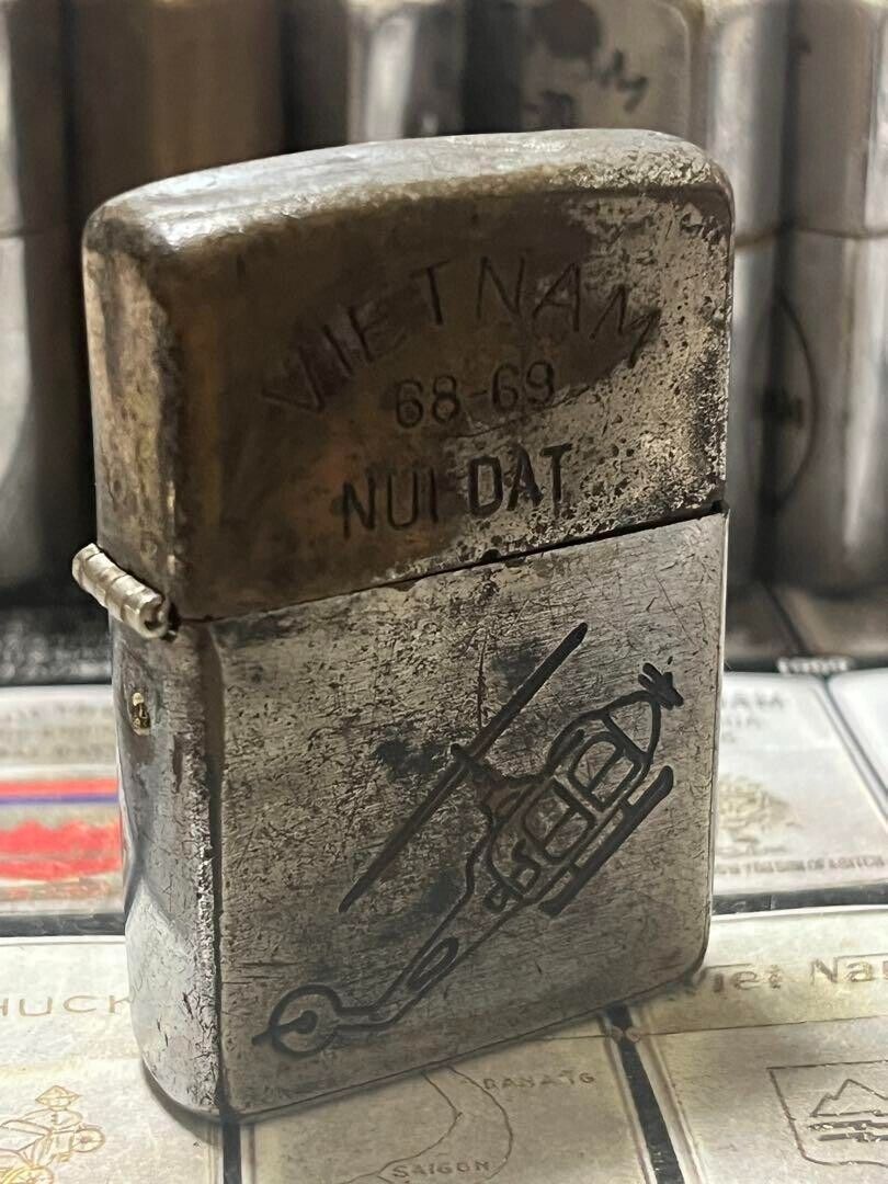 1968 vietnam zippo Combat Helicopter vintage War 68‐69 NUI DAT USED From Japan