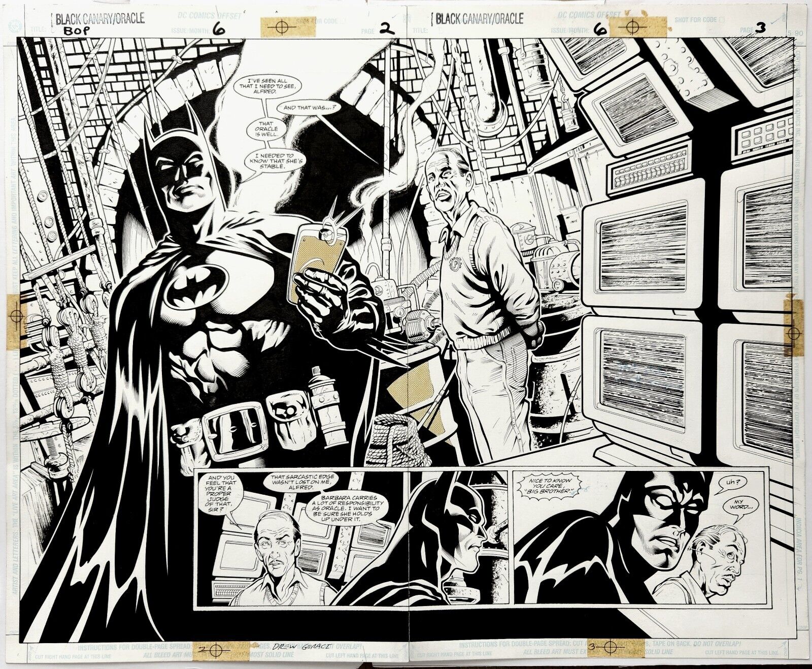 Batman / Birds Of Prey #6 DPS Batcave Splash Pages 2-3 Original Art By Greg Land