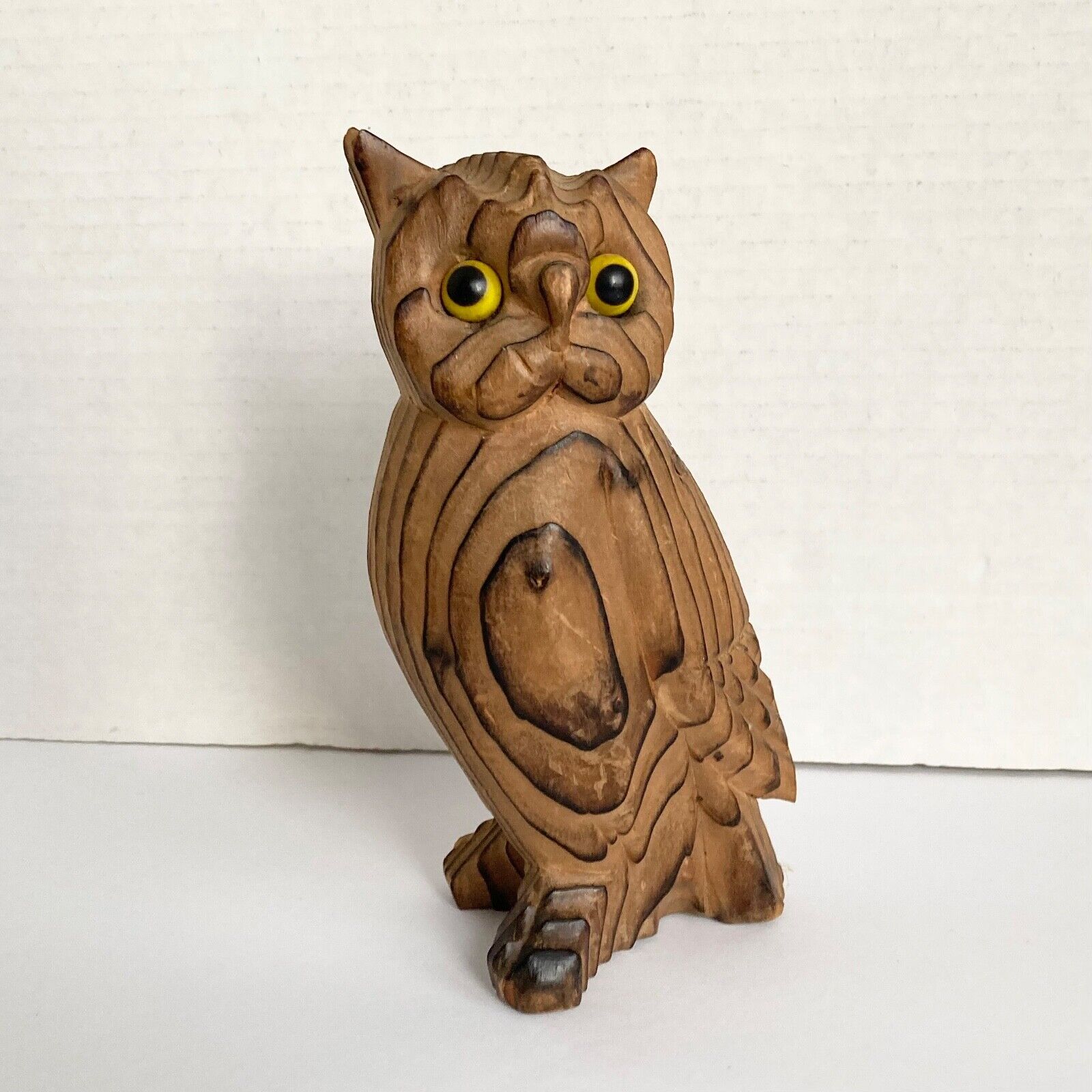 Vintage Cryptomeria Wood Owl Carving MCM