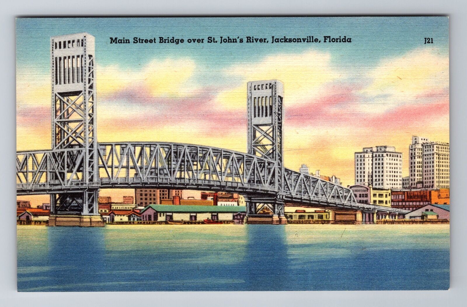 Jacksonville FL-Florida, Main Street Bridge, St. John\'s River, Vintage Postcard