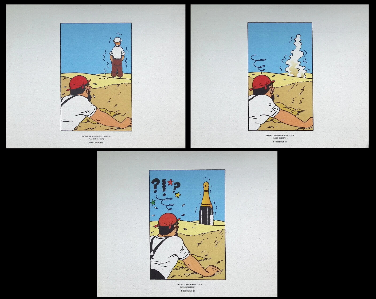 Hergé : Tintin - The Crab Aux Tongs Gold, 3 Lithographs Ex Libris, 2011