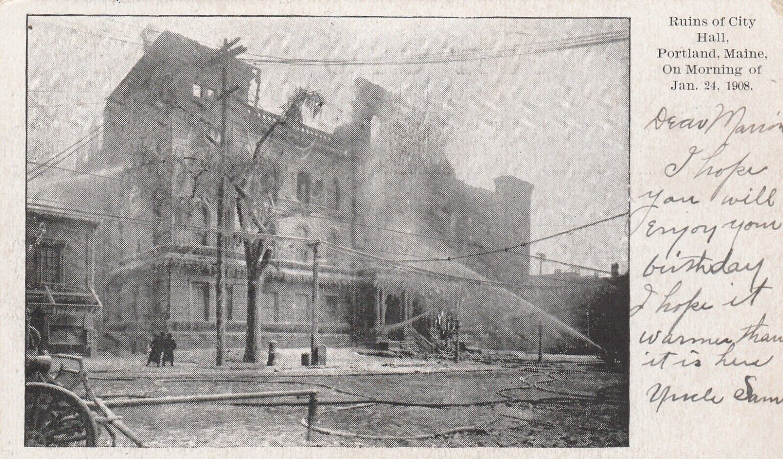 Fire Destruction City Hall, Portland, Maine. u1906 Postcard