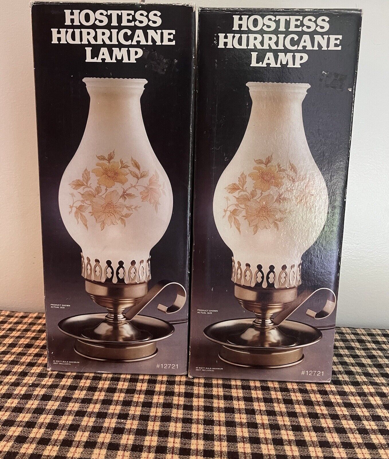 VTG Pair Crownreative Industries Hostess  Hurricane Lamps Frosted Glass