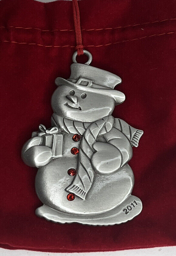 Avon 2011 Pewter Collectible Ornament - snowman - with pouch and box