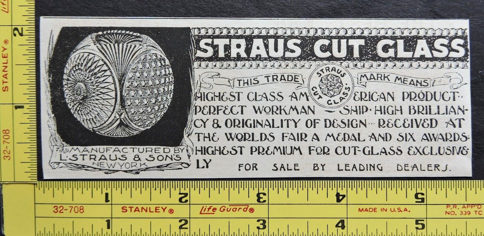 Antique 1894 Ad – L. Straus Cut Glass NY Vtg