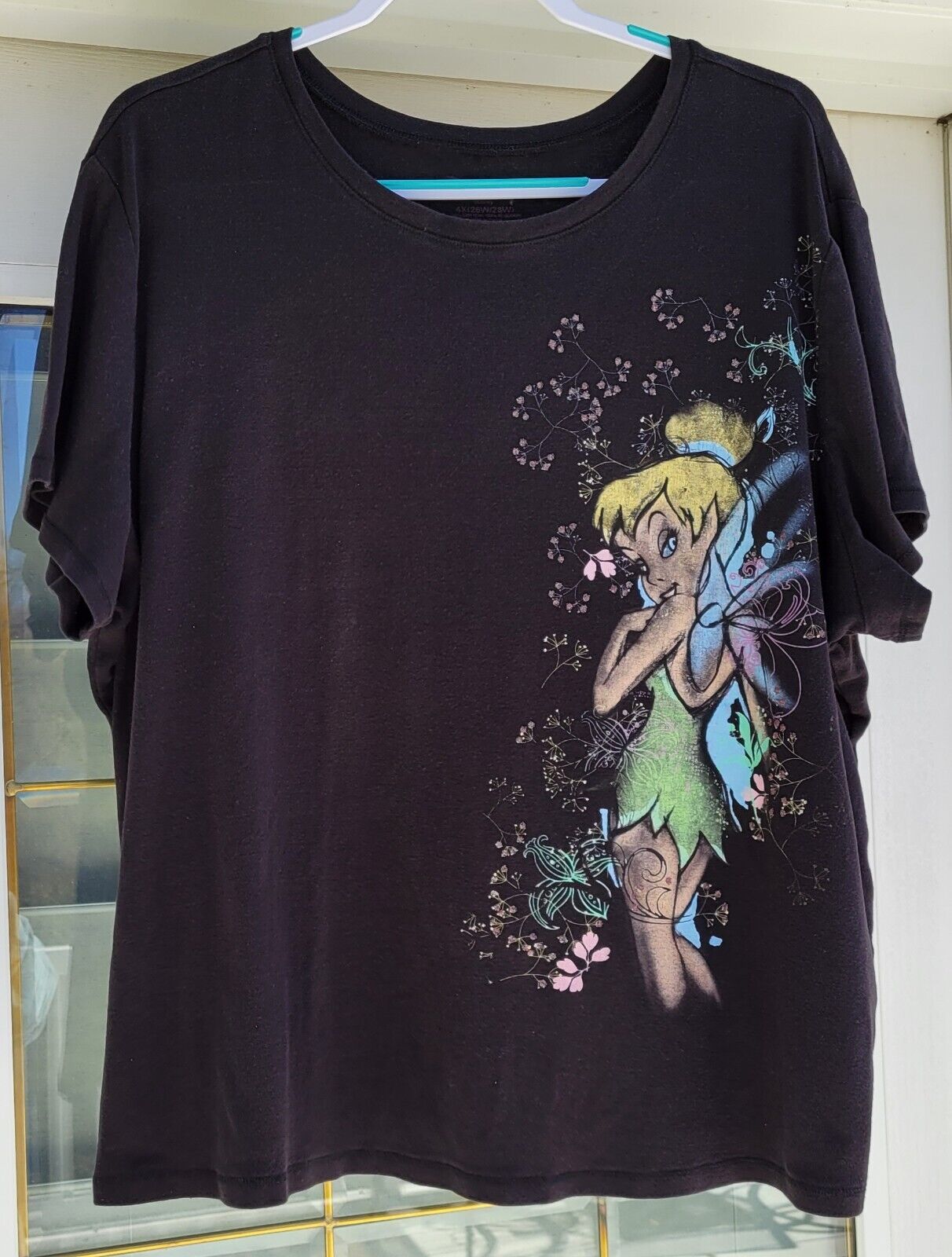 Disney T Shirt Tinker Bell Size 4X (26W/28W) Black w/ Sparkles Knit Jerry Leigh