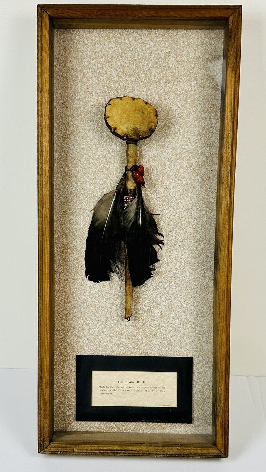 Vintage Antique Native Americans Grandfather Rattle Reproduction In Display Case