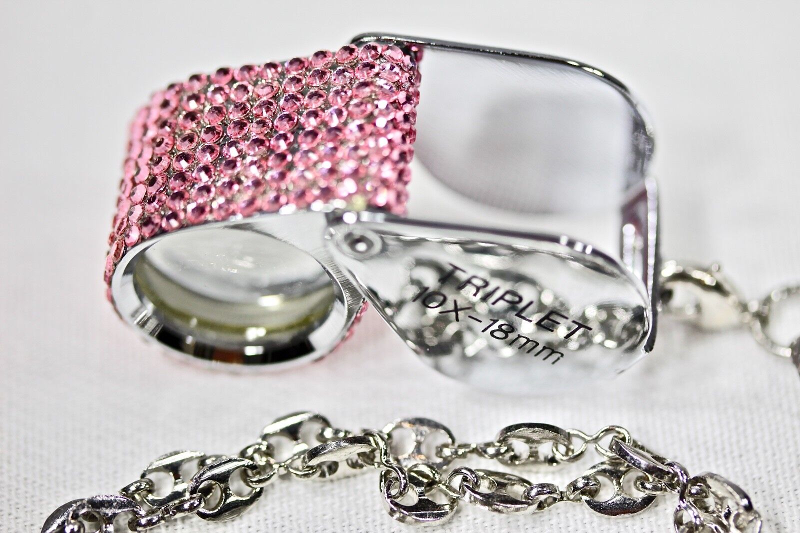 DIAMOND LOUPE  Bejeweled w/ Pink Swarovski Crystals Luxury Jewelry Gem Necklace