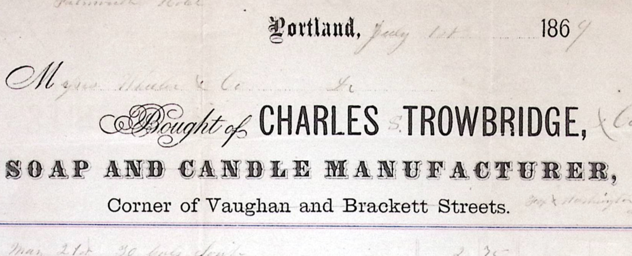 1869 Charles Trowbridge Soap and Candle Manufacturer Billhead PORTLAND ME