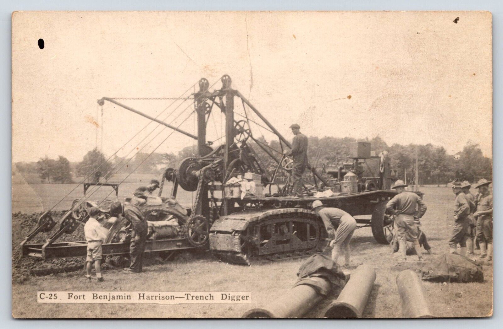 Fort Benjamin Harrison Trench Digger Vintage Postcard